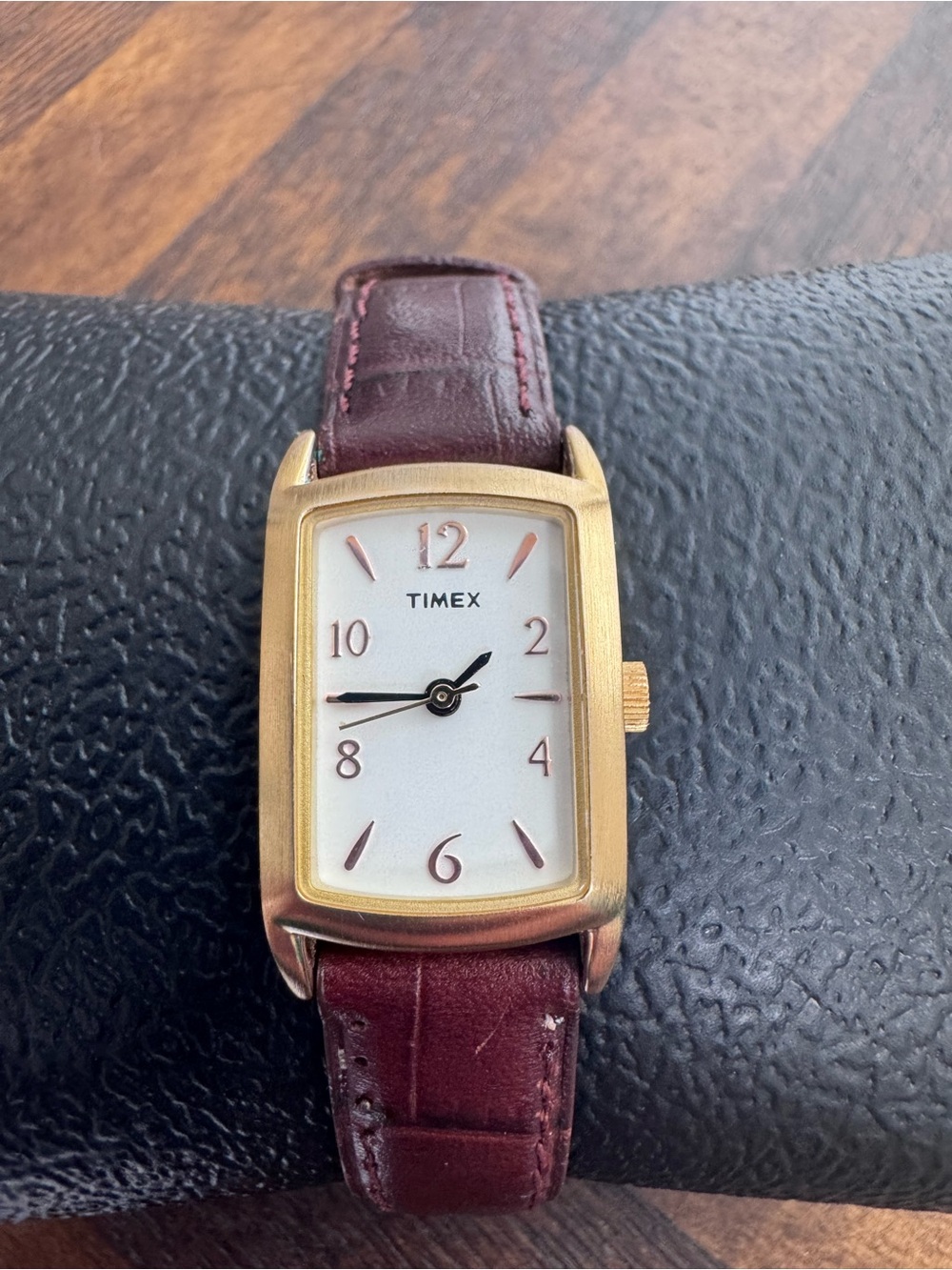 Timex Classic Rectangular Tank Gold-Tone Watch with Cognac Croc Leather Strap